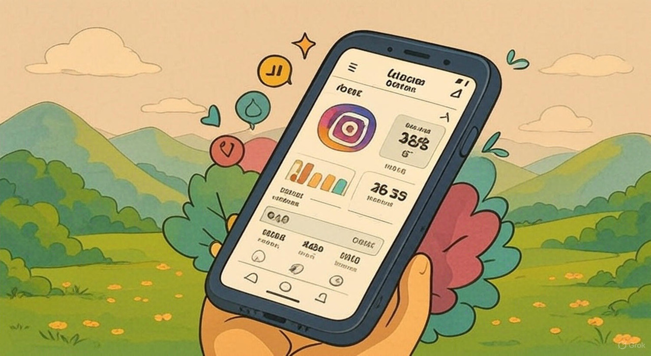 Instagram analytics on smartphone with nature background for social media growth