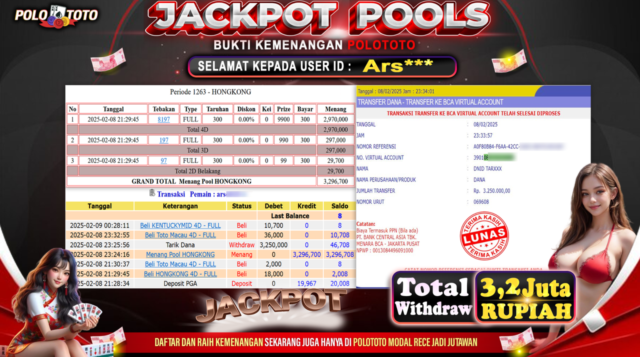 POLOTOTO JACKPOT TOGEL PASARAN HONGKONG Rp.3,250.000,-