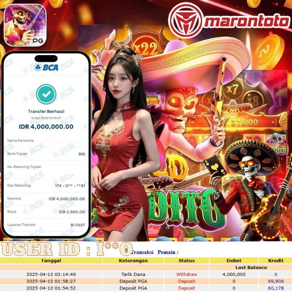 Bukti Kemenangan Member Marontoto Sebesar 4,000,000 JuTa