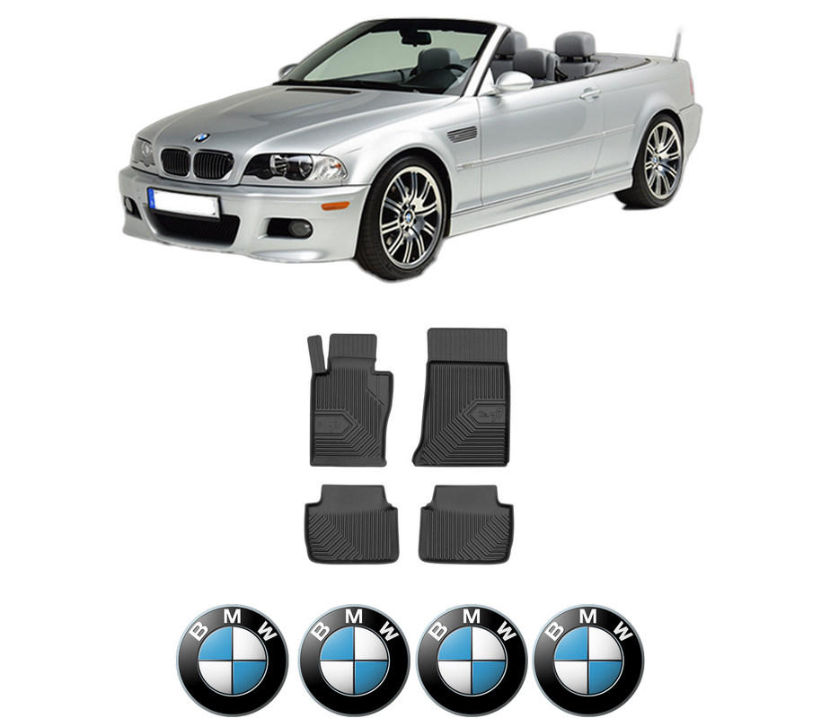 Set covorase presuri BMW Seria 3 Compact (E46) din 2001-2005, auto, din cauciuc thermoplastic, 4 Stickere auto cu BMW Seria