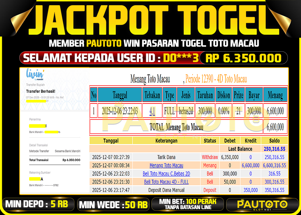 BUKTI JACKPOT LUNAS PAUTOTO