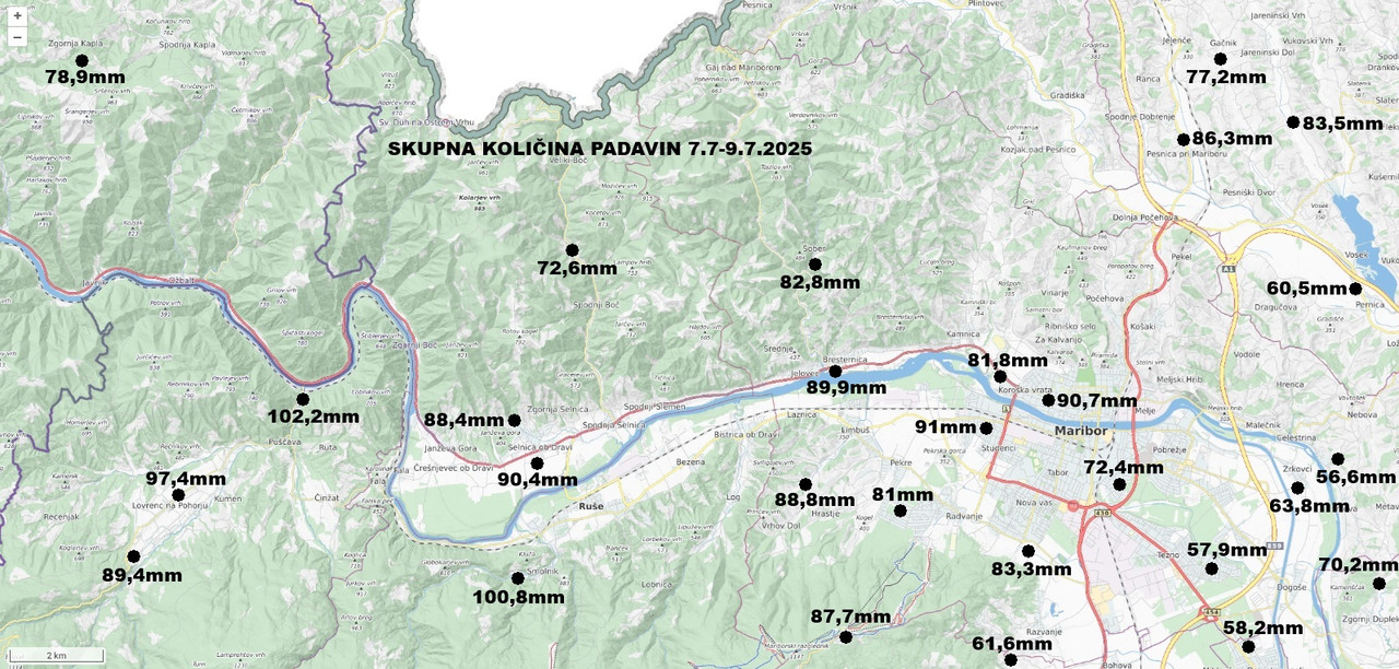 Skupna količina padavin julij  (obilne padavine) 6.7-9.7.2025