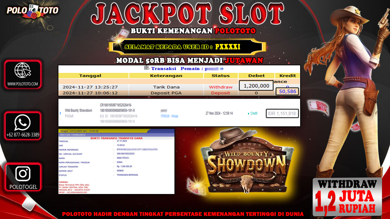 POLOTOTO JACKPOT SLOT WILD BOUNTY SHOWDOWN Rp.1,200.000,-