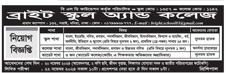 Bright-School-and-College-Job-Circular-2024
