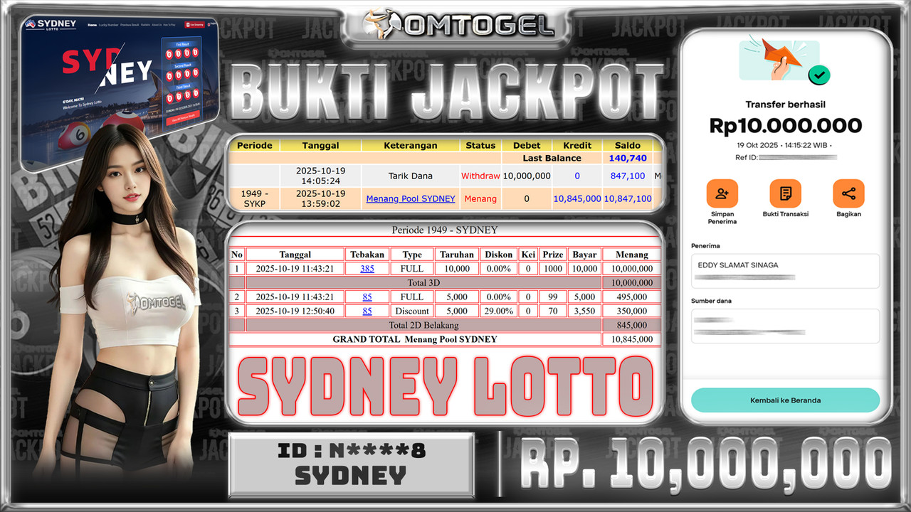 OMTOGEL JACKPOT SYDNEY 3D 2D 10 JUTA DI BAYAR LUNAS ,-