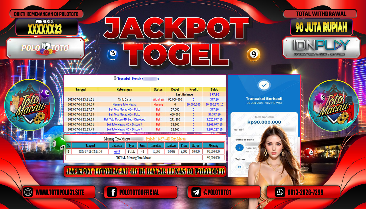 POLOTOTO JACKPOT TOGEL TOTO MACAU Rp.90.000.000,- LUNAS
