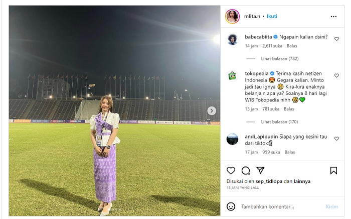 Unggahan foto di akun Instagram Malita, sosok pembawa medali emas SEA Games 2023, dibanjiri komentar dari netizen Indonesia.