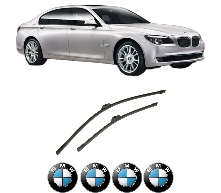 Set stergatoare auto BMW Seria 7 (F01, F02, F03, F04) din 2008-2015, pentru parbriz auto, 2 bucati, Bosch Aerotwin, din cauciuc siliconat rezistent, 4 Stickere Auto BMW Seria