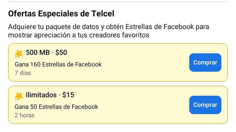 Telcel: Estrellas para Facebook + datos en oferta 
