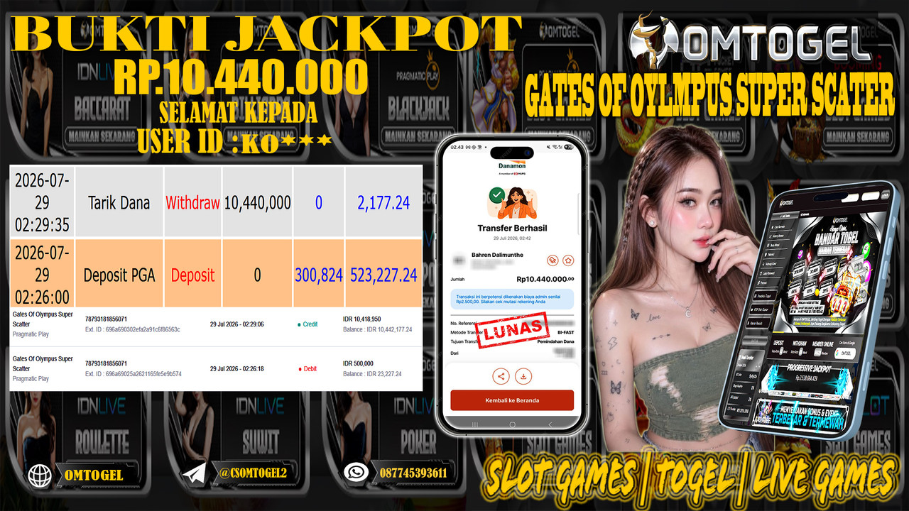 OMTOGEL JACKPOT PRAGMATICPLAY GATES OF OLYMPUS SUPERSCATTER  Rp,10,440,000,- DIBAYAR LUNAS