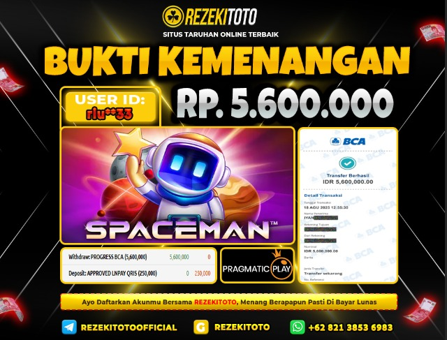 BUKTI KEMENANGAN 18 AGUSTUS 2025 SPACEMAN 5 JUTA 