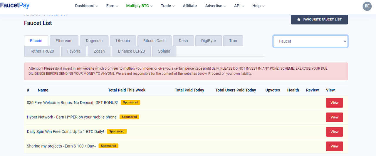 Faucet Lists - FaucetPay Review