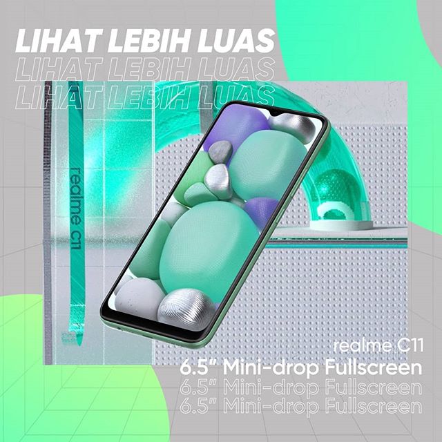 Ukuran layar Realme C11 ini adalah 6.5 inci dengan resolusi 720 x 1560 pixels, 20:9 ratio.