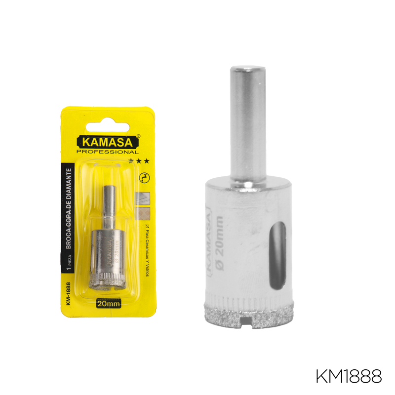 BROCA COPA DE DIAMANTE PARA CERAMICOS Y VIDRIOS 12MM KAMASA