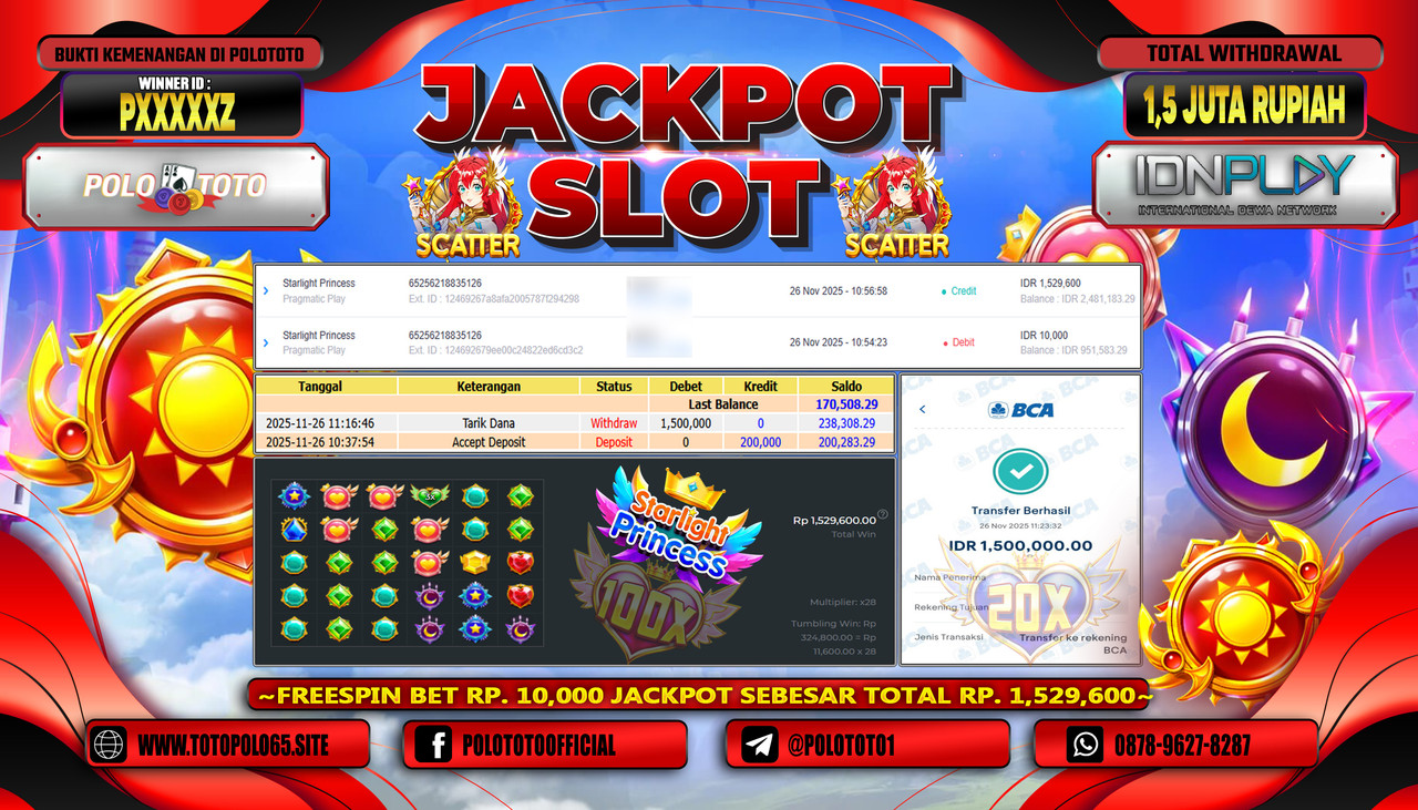POLOTOTO JACKPOT SLOT WILD STARLIGHT PRINCESS Rp.1.500.000,- LUNAS