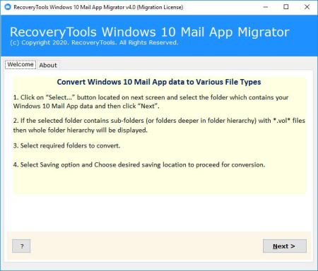 RecoveryTools Windows 10 Mail App Migrator 4.1