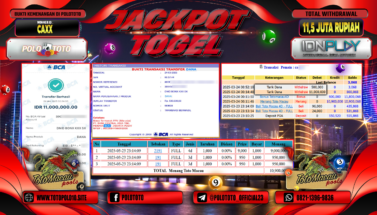 POLOTOTO JACKPOT TOGEL TOTO MACAU Rp.11.500.000,-