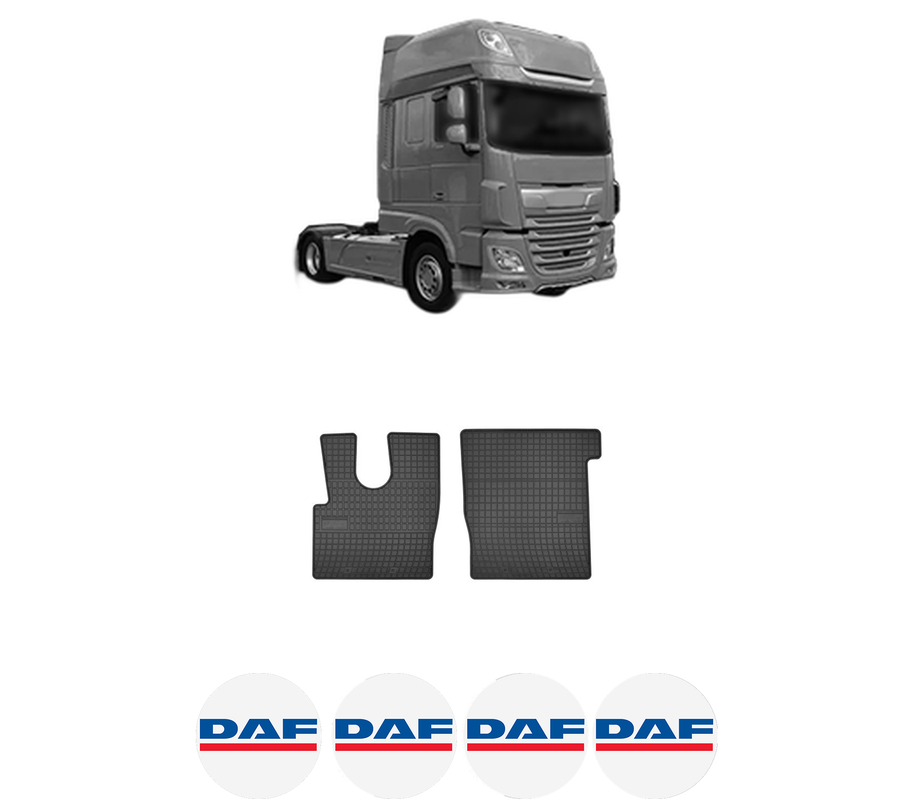 Set covorase presuri DAF XF 106 din 2012, auto, din cauciuc thermoplastic, 4 Stickere auto cu DAF