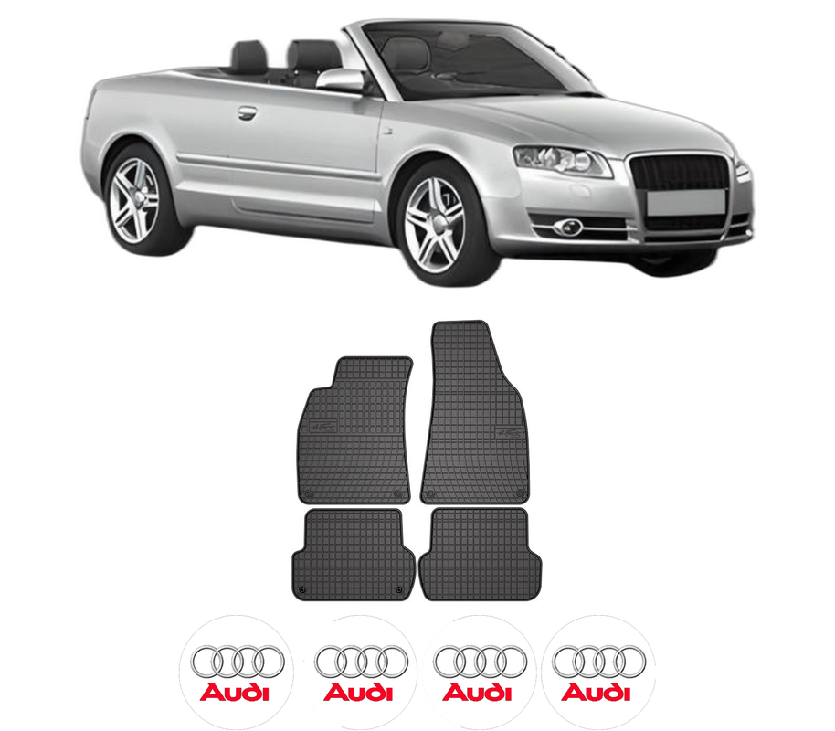 Set covorase presuri AUDI A4 B6 Convertible (8H7) din 2002-2005, auto, din cauciuc thermoplastic, 4 Stickere auto cu AUDI