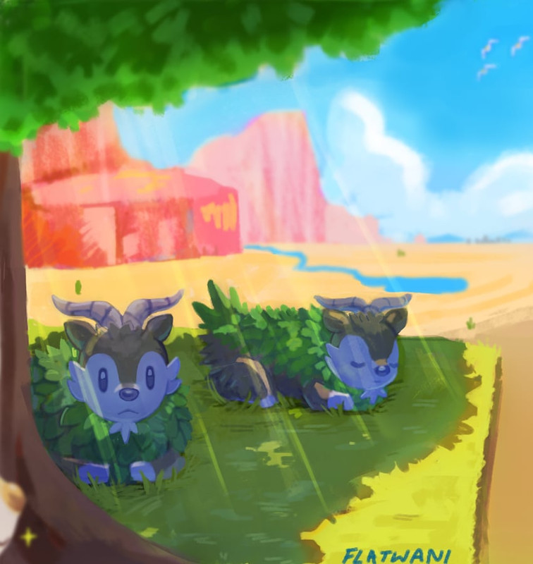 wingull-and-skiddo-pokemon-drawn-by-flat