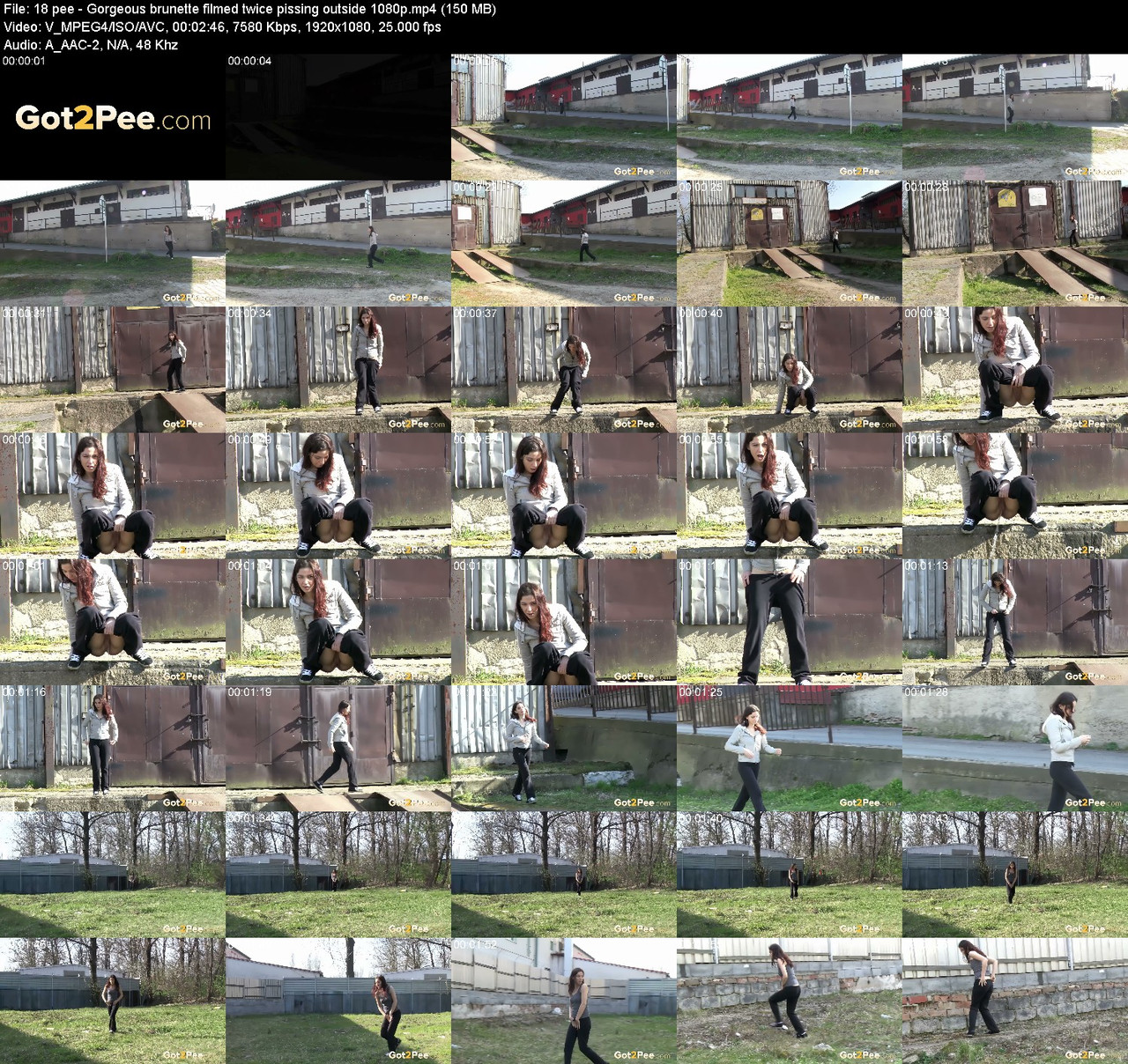 18 pee Gorgeous brunette filmed twice pissing outside 1080p