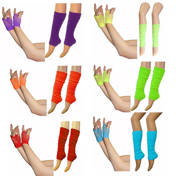 80s Disco Leg Warmers & Fish Net Glove Set – Women's Fancy Dress, Hen Party, UK