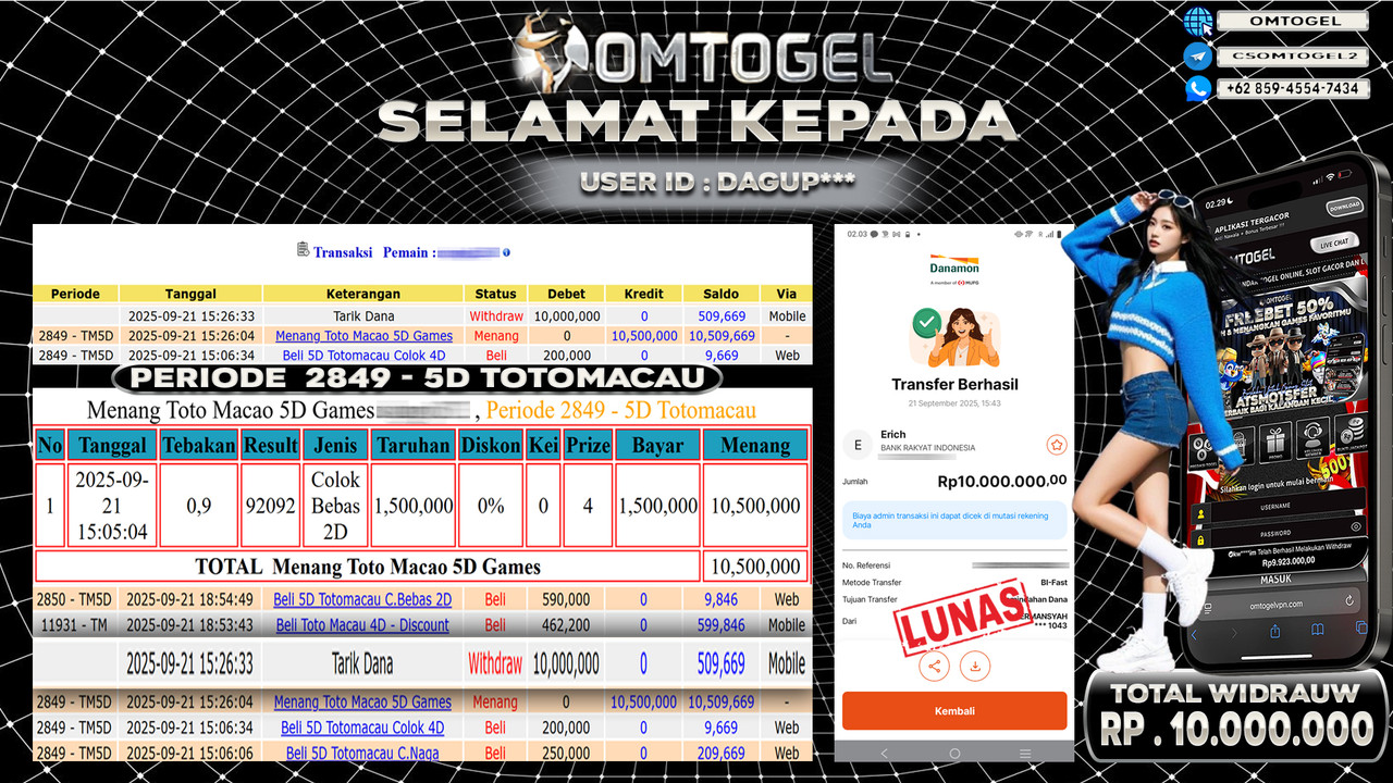 OMTOGEL JACKPOT TOTO MACAU 5D MODE CB2D 10 JUTA DI BAYAR LUNAS ,-
