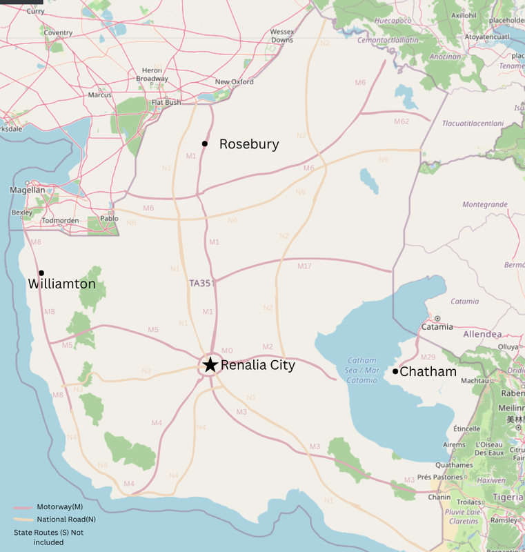 Map of Major roadscities of TA351