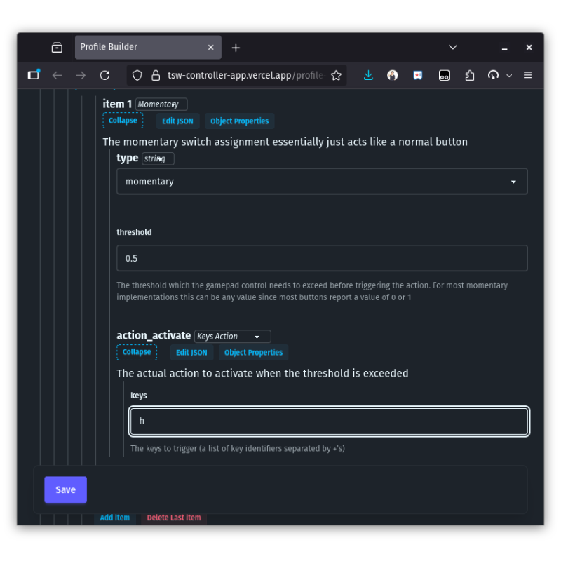 Configuring the momentary assignment