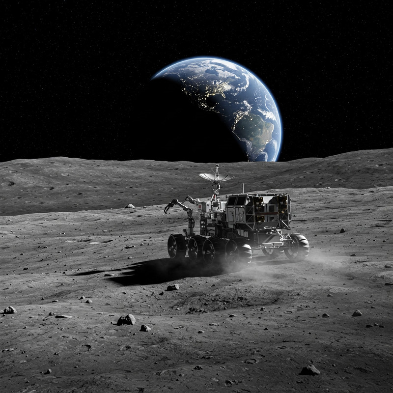Conceptual illustration of advanced lunar energy harvesting infrastructure.