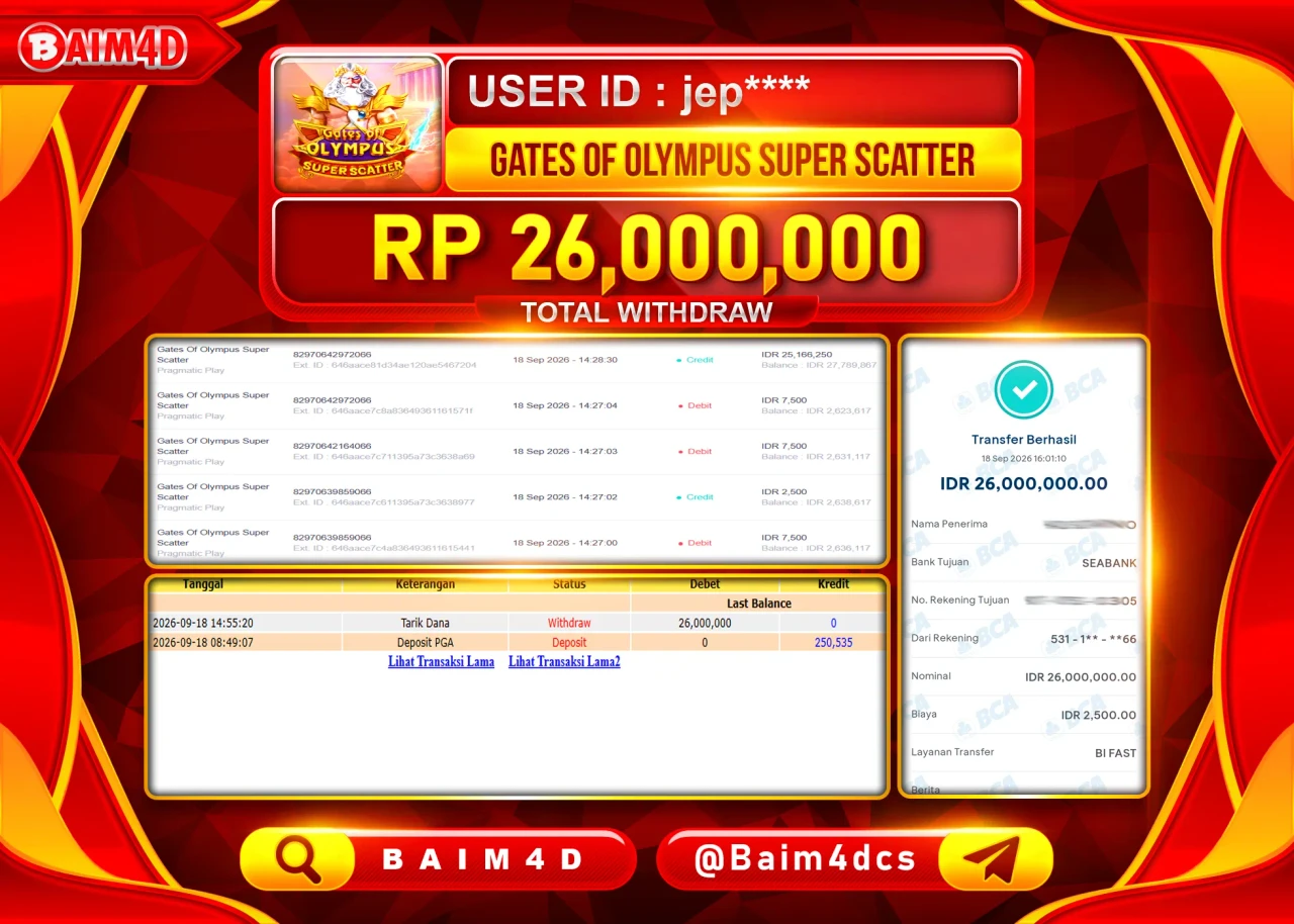 BAIM4D JACKPOT GATES OF OLYMPUS SUPER SCATTER Rp.26,000,000 - LUNAS