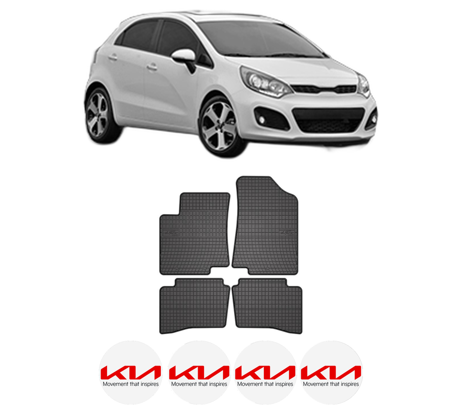 Set covorase presuri KIA RIO III (UB) din 2011-2017, auto, din cauciuc thermoplastic, 4 Stickere auto cu KIA
