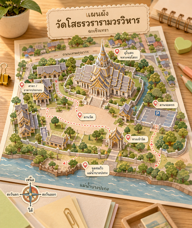 Wat Sothon 3D Diorama Map Prompt (Cute Pastel Papercraft Travel Map)