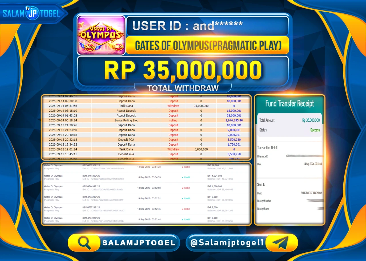 SALAMJPTOGEL JACKPOT MENANG SLOT GATES OF OLYMPUS Rp.35,000,000 - LUNAS