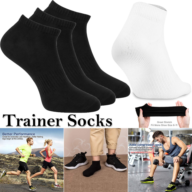 Adult Trainer Socks Invisible White Black Ankle Liner Mens Womens Sports No Show