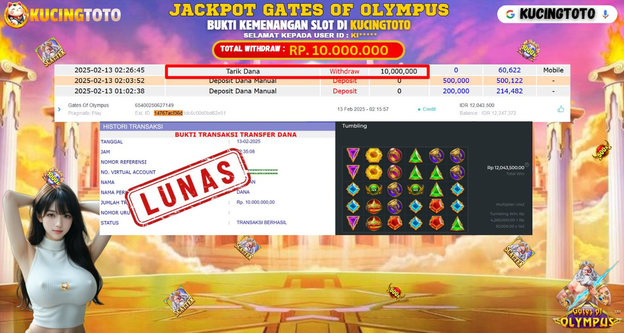 KUCINGTOTO JACKPOT SLOT GATES OF OLYMPUS RP.10.000.000.,- LUNAS