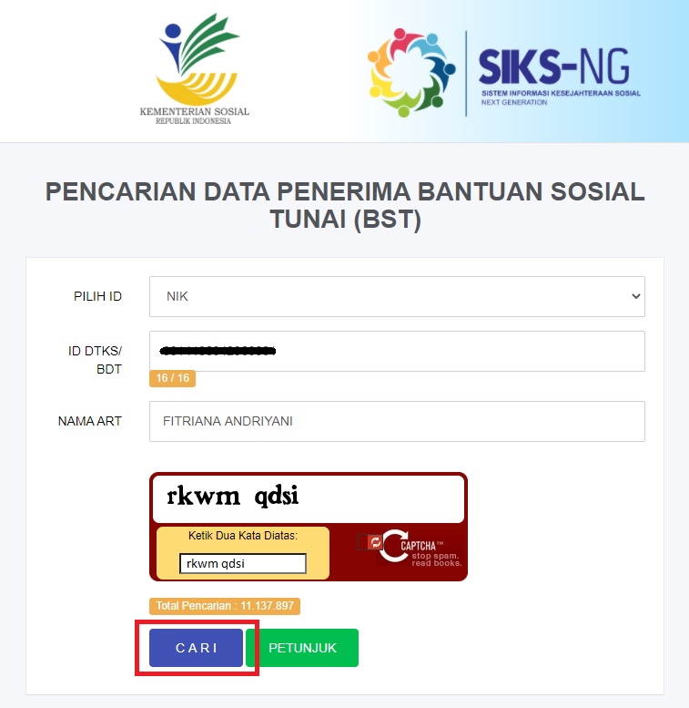 cek kepesertaan penerima BST Rp 500 ribu 
