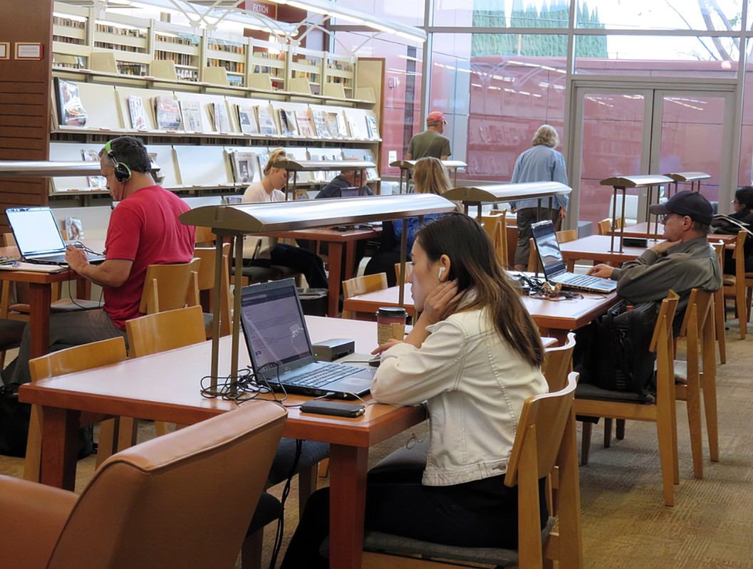 Students studying in a library