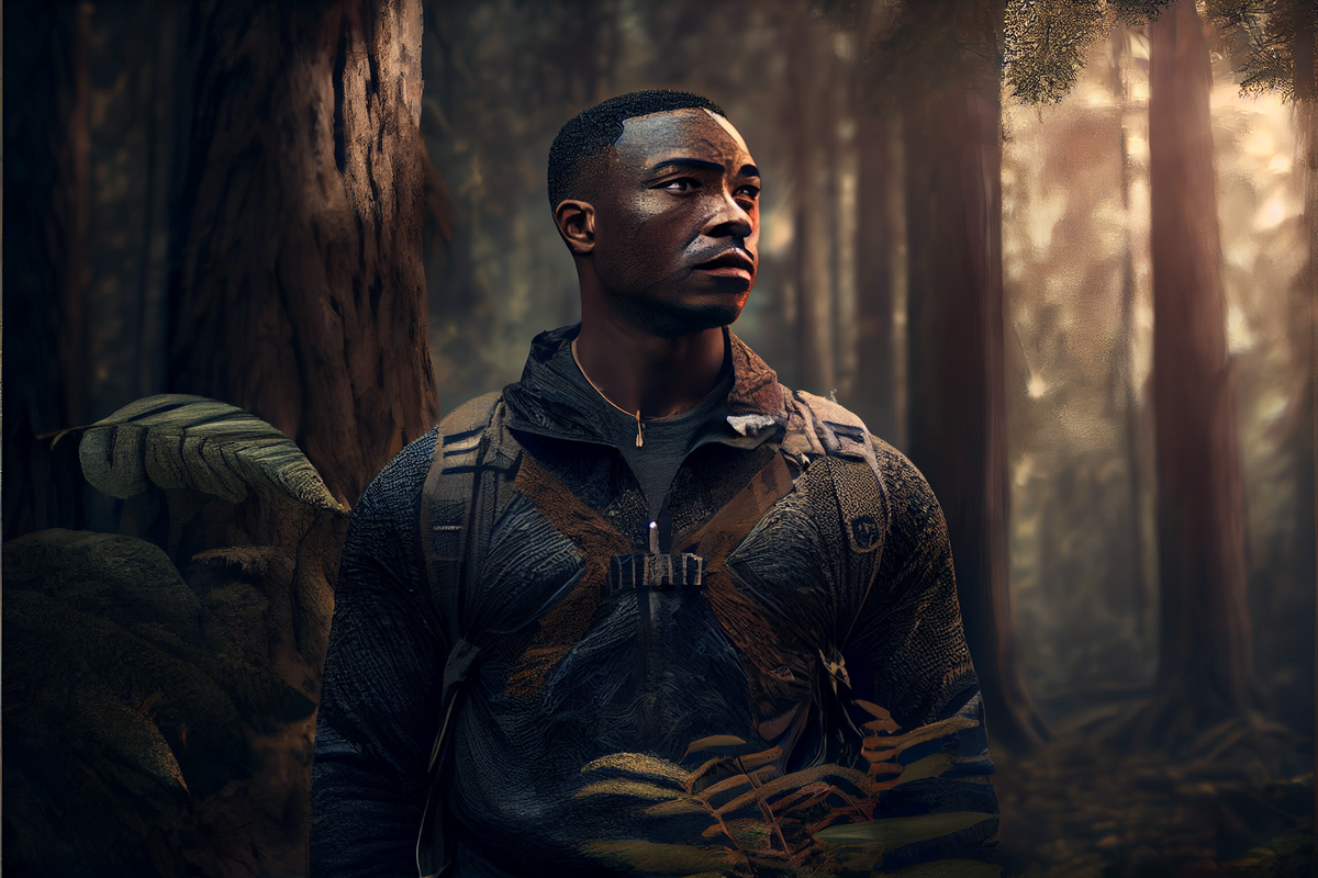 plantedseeds754-Black-man-walking-through-a-dense-forest-surrou-3cbeb7b7-82d4-49b1-85d5-cff7f342f63a.png