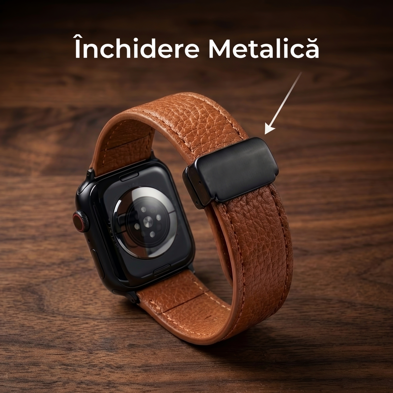 Curea din piele naturala pentru Apple Watch 9 / 10 / Ultra 2 / Ultra 3 Daden®, Universala, 42/44/45/46/47/49mm, Calitate Premium, Handmade, Negru