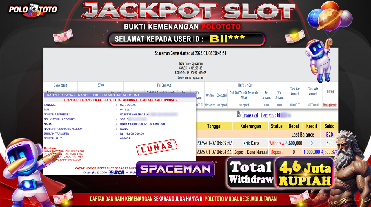 POLOTOTO JACKPOT SLOT SPACEMAN Rp.4,600.000,-