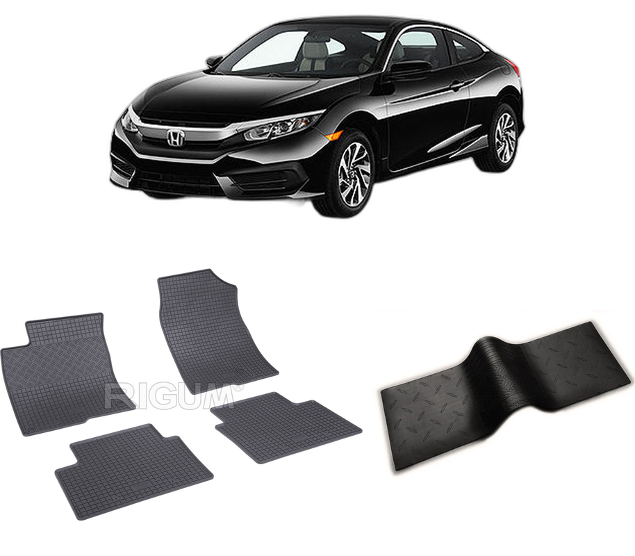 Set covorase auto HONDA CIVIC X din 05.2017-10.2022, cu covoras tunel median, CAROSERIE SEDAN, Presuri cauciuc 100%, compatibil cu autoturismul HONDA CIVIC X, Rigum