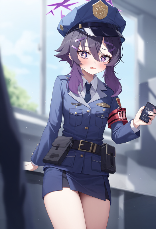 depth of field, 1girl, , [haruka (blue archive)], {{{{police uniform}}}}, blue a s-726727157