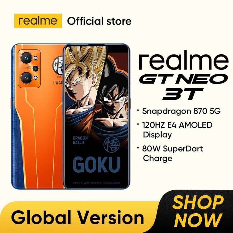 AliExpress: Realme GT NEO 3T Dragon Ball Z, Versión Global, 8GB, 256gb, Snapdragon 870, 5G, 120Hz, AMOLED, 80W 
