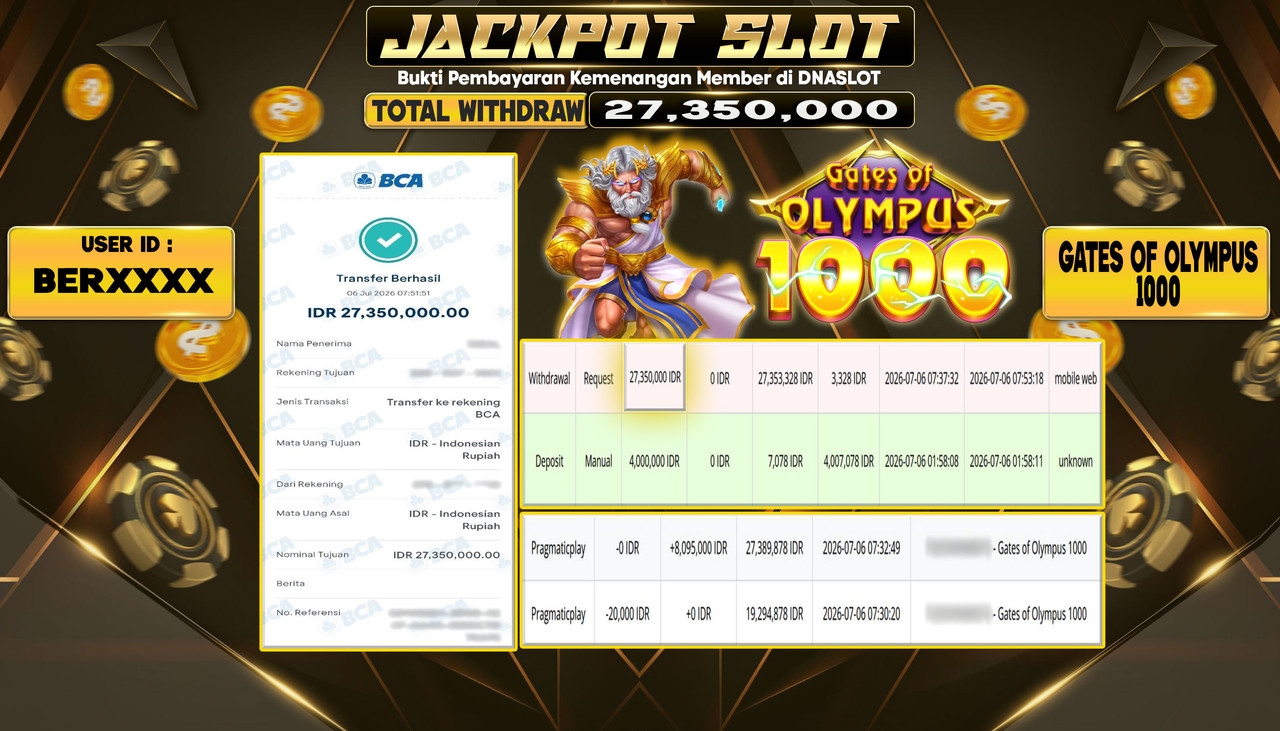 JACKPOT SLOT GATES OF OLYMPUS 1OOO  06 JULY 2026