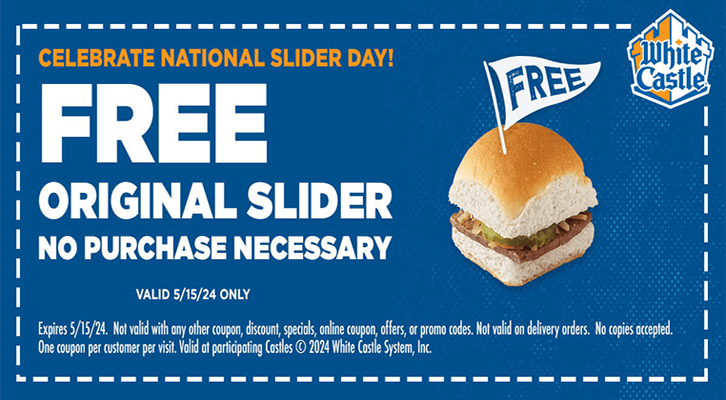 Celebrate National Slider Day with a FREE White Castle Cheese Slider Celebrate National Slider Day with a FREE White Castle Cheese Slider