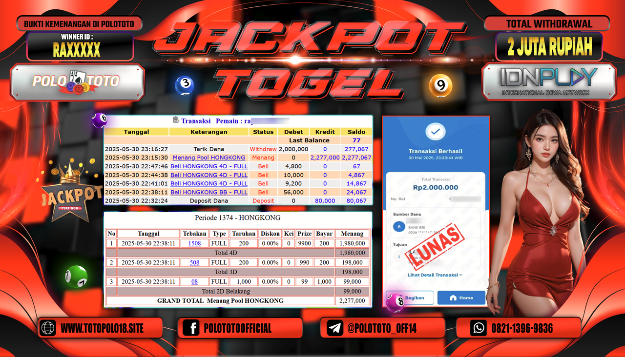 POLOTOTO JACKPOT TOGEL HONGKONG LOTTO Rp.2.000.000,- 