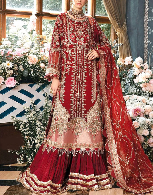 Luxurious Handwork Heavy Embroidered Organza Bridal Suit 2025 | Dyed Satin Silk Trouser