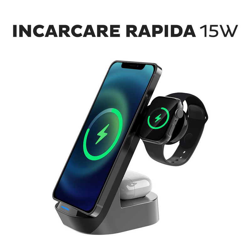 Statie de incarcare wireless 3 in 1 Kaku KSC-778, Incarcare rapida 15W, Qi Charging, USB-C, Negru l aikz s1