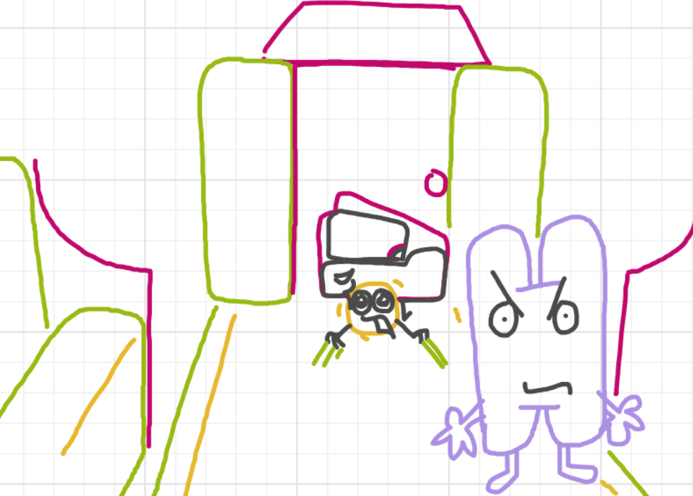 A panel from A Murder On The, episode six of the Board Boards object show by Furretwalk/WalkingFurret.